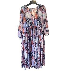 Torrid Floral Swiss Dot Midi Dress Boho Sz 0/L Semi-sheer Lined Boho Cottagecore